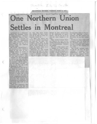 One Northern Union Settles in Montreal