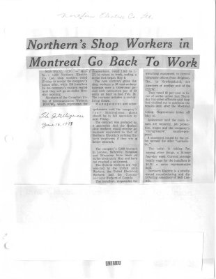 Northern's Shop Workers in Montreal Go Back To Work