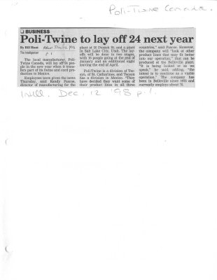 Poli-Twine to lay off 24 next year