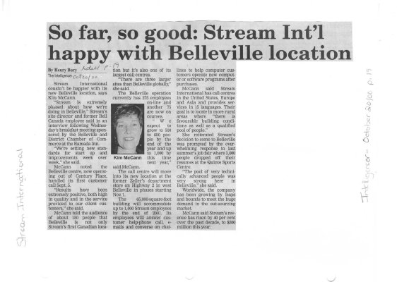 So far, so good: Stream Int'l happy with Belleville location