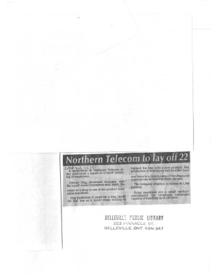 Northern Telecom to lay off 22