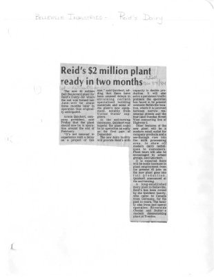 Reid's $2 million plant ready in two months