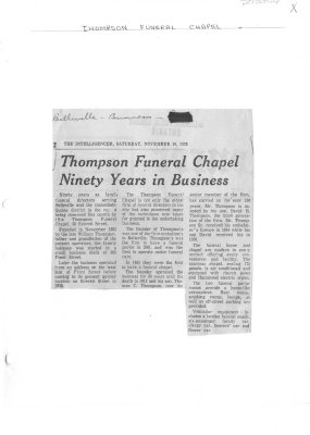 Thompson Funeral Chapel Ninety Years in Business