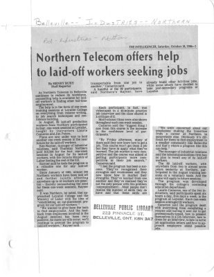 Northern Telecom offers help to laid-off workers seeking jobs