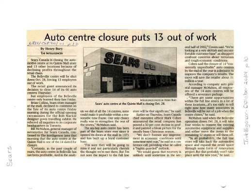 Auto centre closure puts 13 out of work