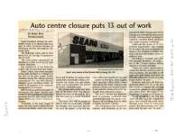 Auto centre closure puts 13 out of work