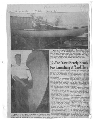 12-ton Yawl Nearly Ready For Launching at Yard Here