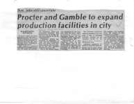 Procter and Gamble to expand production facilities in city