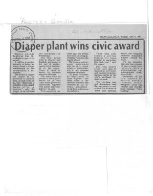 Diaper plant wins civic award