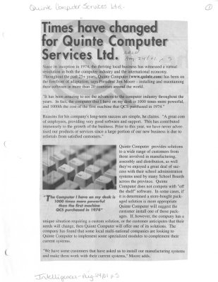 Times have changed for Quinte Computer Services Ltd.