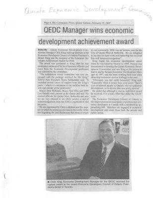 QEDC Manager wins economic development achievement award