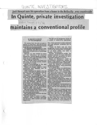 In Quinte, private investigation maintains a conventional profile