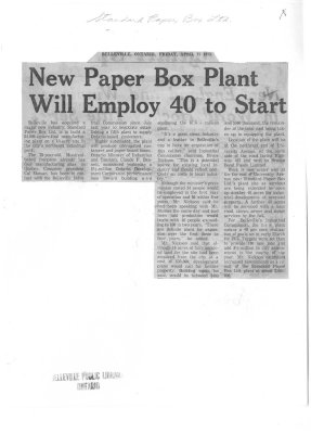 New Paper Box Plant WIll Employ 40 to Start