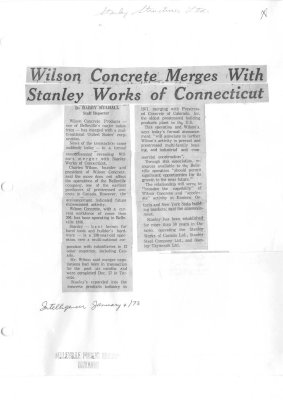 Wilson Concrete Merges With Stanley Works of Connecticut