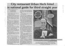 City Restaurant Urban Herb listed in national guide for third straight year