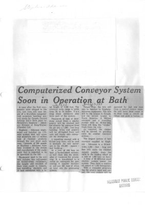 Computerized Conveyor System Soon in Operation at Bath