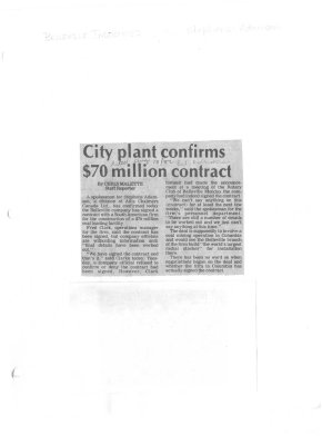 City plant confirms $70 million contract