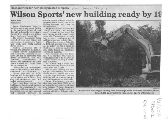 Wilson Sports' new building ready by 1998