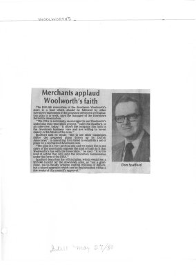 Merchants applaud Woolworth's faith