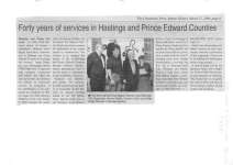 Forty years of services in Hastings and Prince Edward Counties