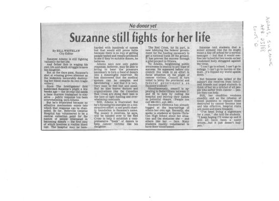 Suzanne still fights for her life