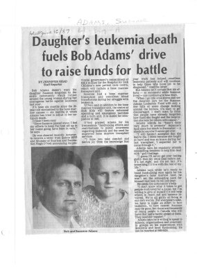 Daughter's leukemia death fuels Bob Adams' drive to raise funds for battle