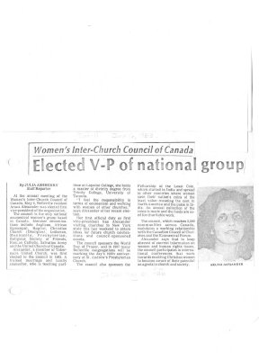 Women's Inter-Church Council of Canada: Elected V-P of national group