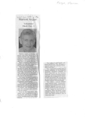 Marion Argue: Volunteer Died: Dec. 1