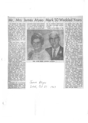 Mr., Mrs. James Atyeo Mark 50 Wedded Years