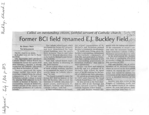 Former BCI field renamed E. J. Buckley Field