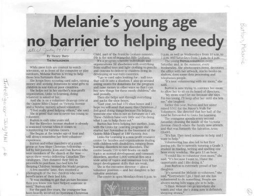 Melanie's young age no barrier to helping needy