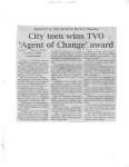 City teen wins TVO 'Agent of Change' award