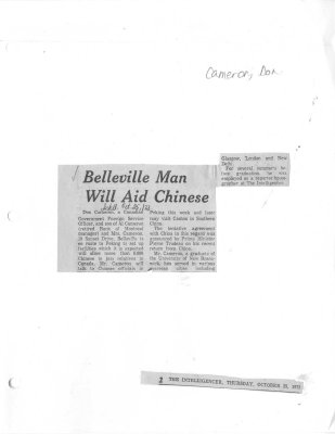 Belleville Man Will Aid Chinese