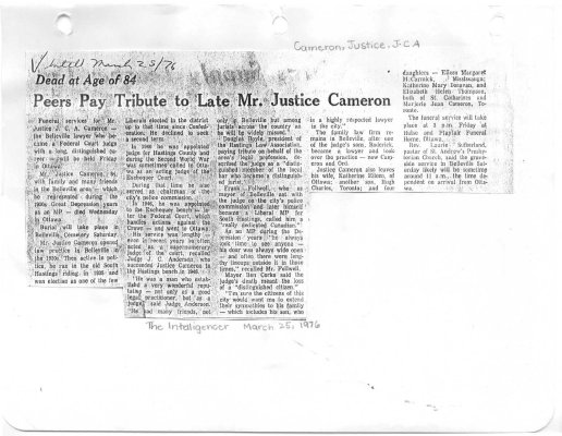 Peer Pay Tribute to Late Mr. Justice Cameron