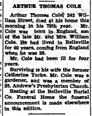 Cole, Arthur Thomas (Died)