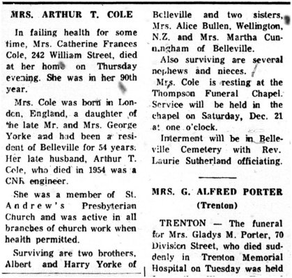 Cole, Catherine Francis (Died)