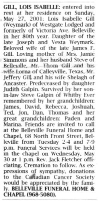 Gill, Lois Isabelle (Died)