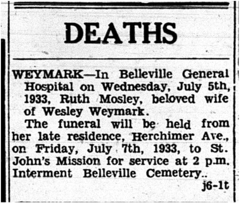 Weymark, Ruth Mosley (née Mosley) (Died)