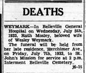 Weymark, Ruth Mosley (née Mosley) (Died)