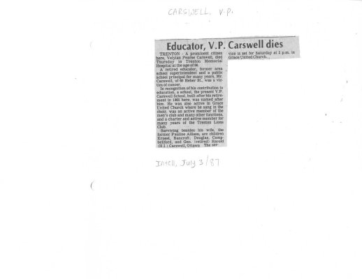 Educator V. P. Carswell dies