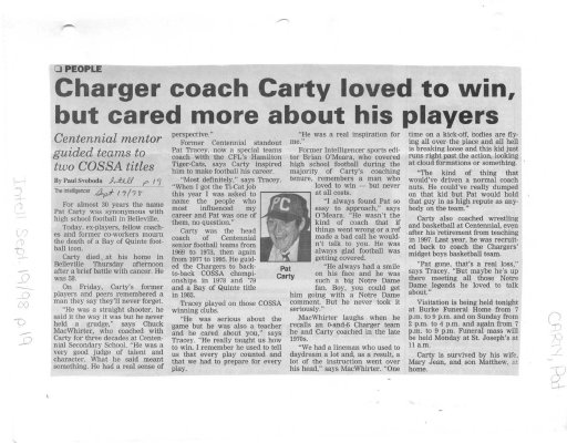 Charger coach Carty loved to win, but cared more about his players