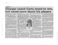 Charger coach Carty loved to win, but cared more about his players
