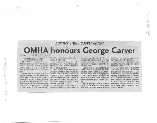 OMHA honours George Carver