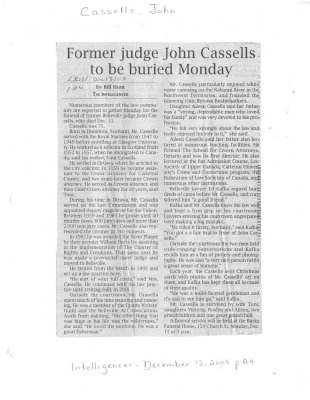 Former judge John Cassells to be buried Monday