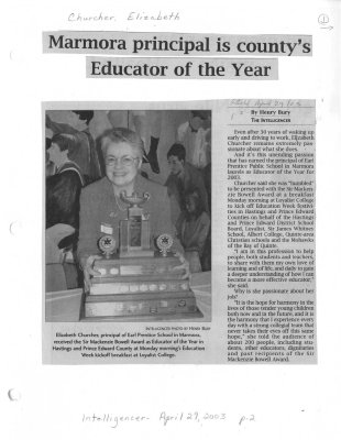 Marmora principal is county's Educator of the Year