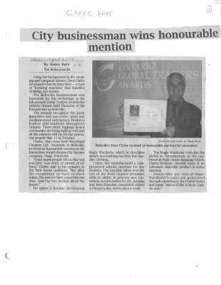 City businessman wins honourable mention