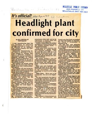 Headlight plant confirmed for city