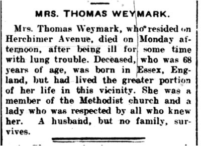 Weymark, Mrs. Thomas (Died)