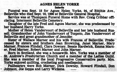 Yorke, Agnes Helen (née Marner) (Died)