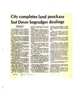 City completes land purchase but Dever begrudges dealings